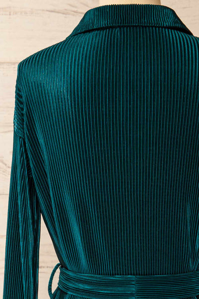 Edmonton Dark Green Ribbed Dress w/ Long Sleeves | La petite garçonne back close-up