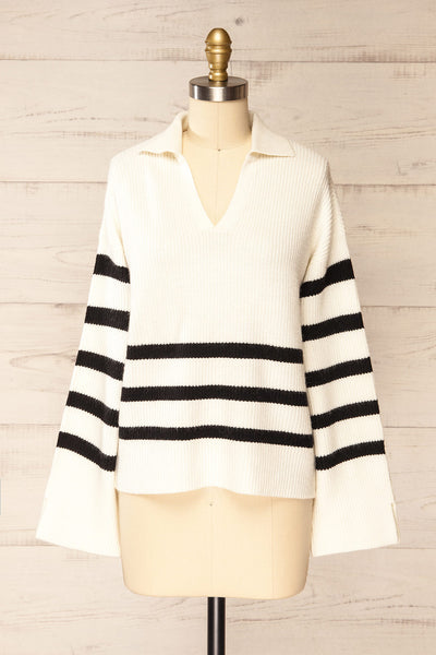 Edmunds Striped Sweater w/ V-Neck | La petite garçonne front view