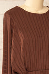 Eilat Brown Monochrome Striped Peplum Top | La petite garçonne side close-up