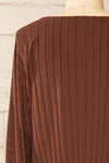 Eilat Brown Monochrome Striped Peplum Top | La petite garçonne back close-up