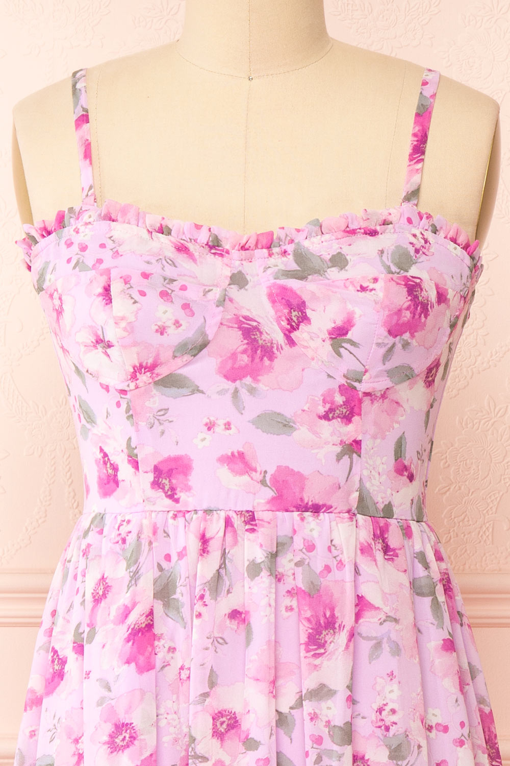 Eimi Pink Bustier Floral Midi Dress w/ Removable Straps | Boutique 1861 stripes close-up