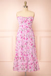 Eimi Pink Bustier Floral Midi Dress w/ Removable Straps | Boutique 1861 front view