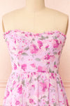 Eimi Pink Bustier Floral Midi Dress w/ Removable Straps | Boutique 1861 front close-up