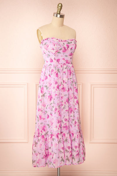 Eimi Pink Bustier Floral Midi Dress w/ Removable Straps | Boutique 1861 side view