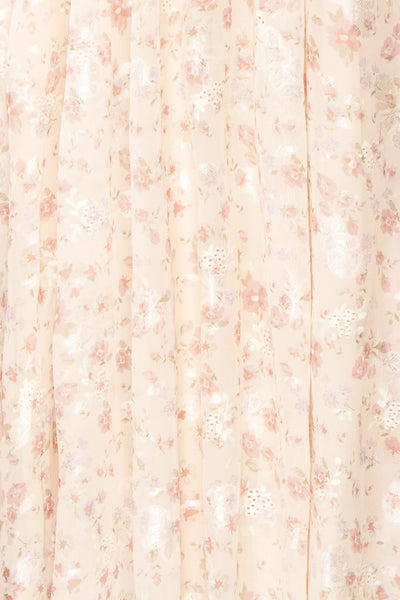 Eira Beige Floral Maxi Babydoll Dress w/ Openwork | Boutique 1861 texture