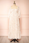 Eira Beige Floral Maxi Babydoll Dress w/ Openwork | Boutique 1861 front view