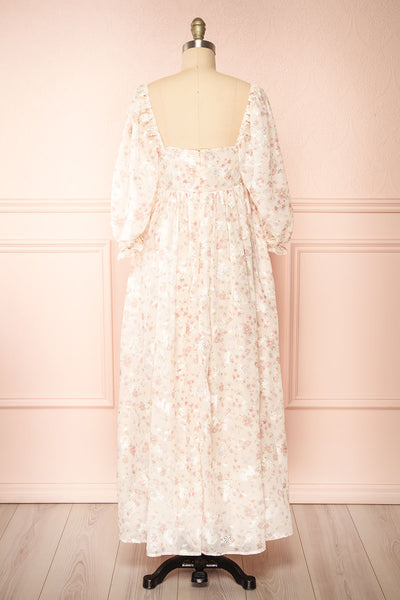 Eira Beige Floral Maxi Babydoll Dress w/ Openwork | Boutique 1861 back view