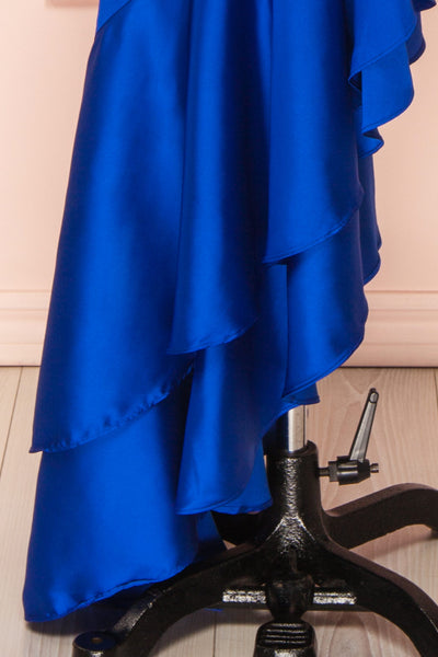 Eirlys Blue Asymmetrical Satin Dress w/ Ruffles | Boutique 1861 bottom