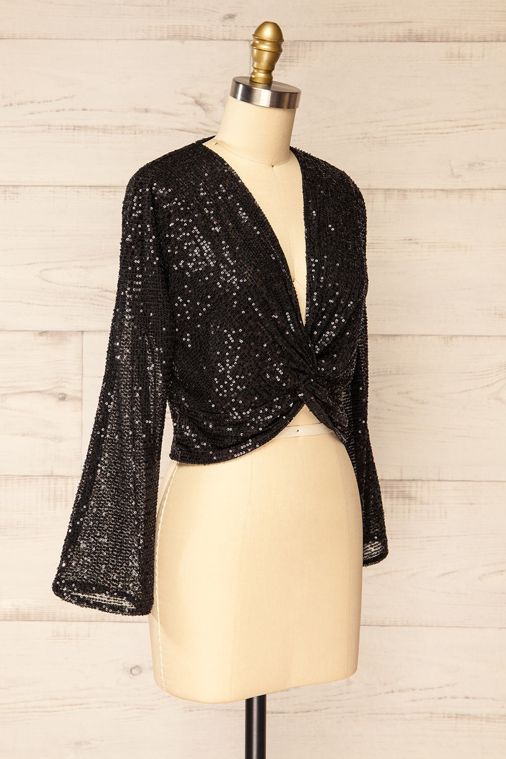 Ekinoxia Black Sequin Top w/ Twist Front | La petite garçonne side view