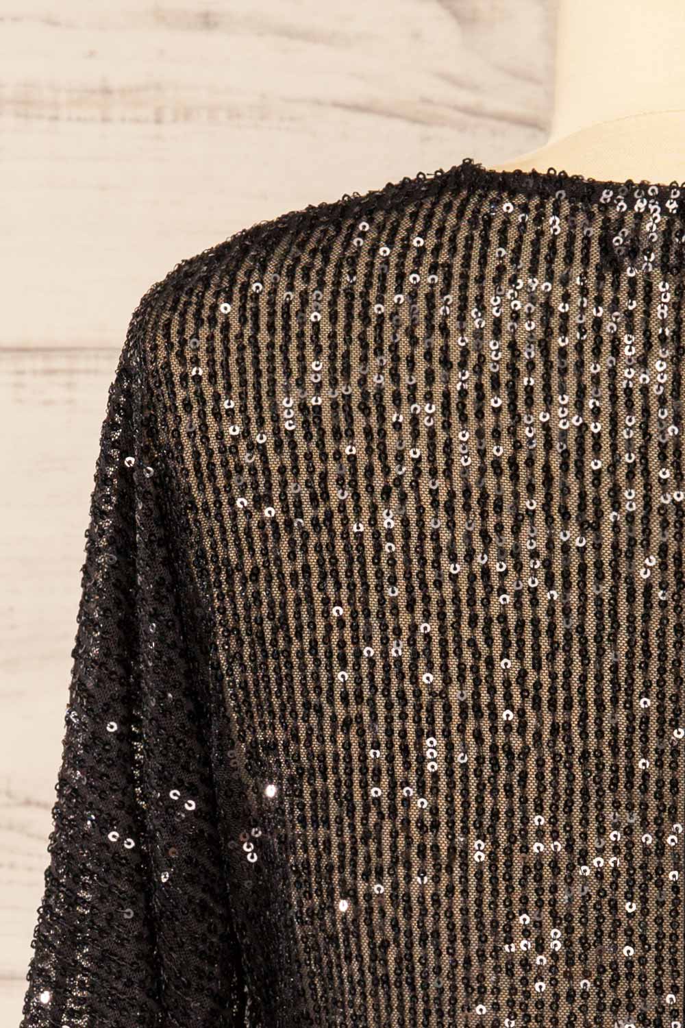 Ekinoxia Black Sequin Top w/ Twist Front | La petite garçonne back close-up