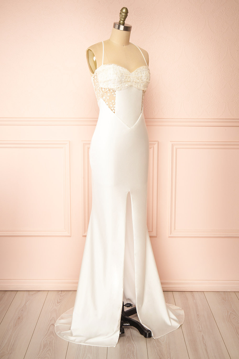 Elaria Ivory Embroidered Fitted Wedding Dress | Boudoir 1861 side view