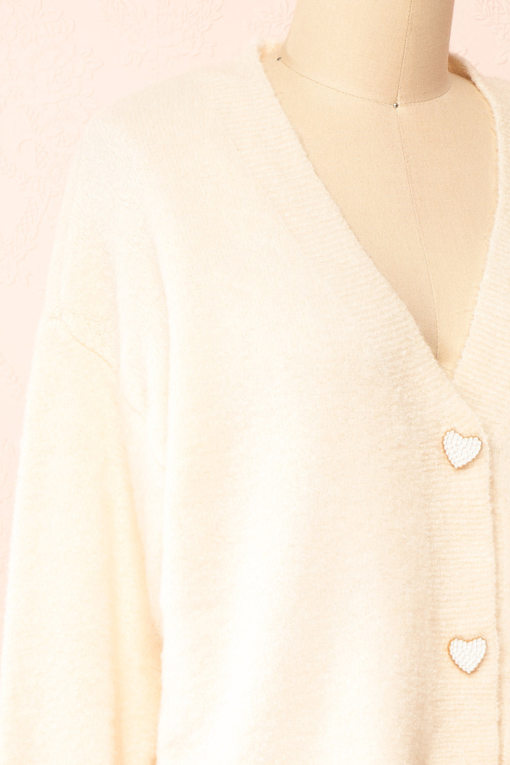 Elarisse Ivory Knit Cardigan w/ Heart Buttons | Boutique 1861 side close-up