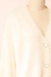 Elarisse Ivory Knit Cardigan w/ Heart Buttons | Boutique 1861 side close-up