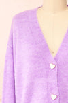Elarisse Lilac Knit Cardigan w/ Heart Buttons | Boutique 1861  front close-up