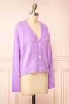 Elarisse Lilac Knit Cardigan w/ Heart Buttons | Boutique 1861  side view