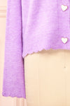 Elarisse Lilac Knit Cardigan w/ Heart Buttons | Boutique 1861  bottom