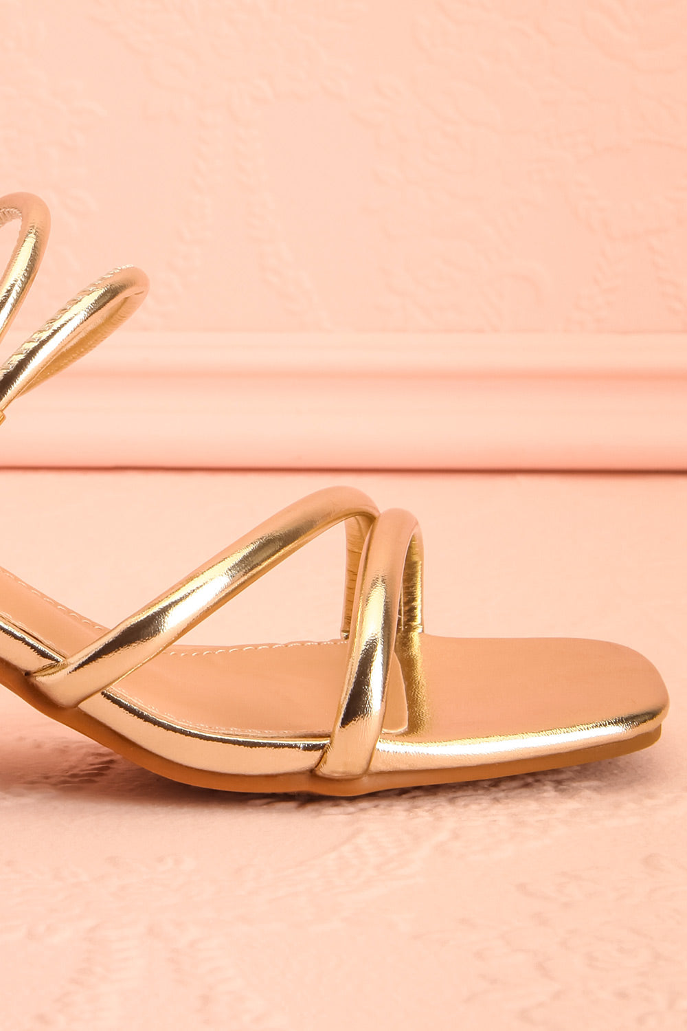 Elayna Gold Block Heel Sandals with Knot on Inner Straps | Boutique 1861 side