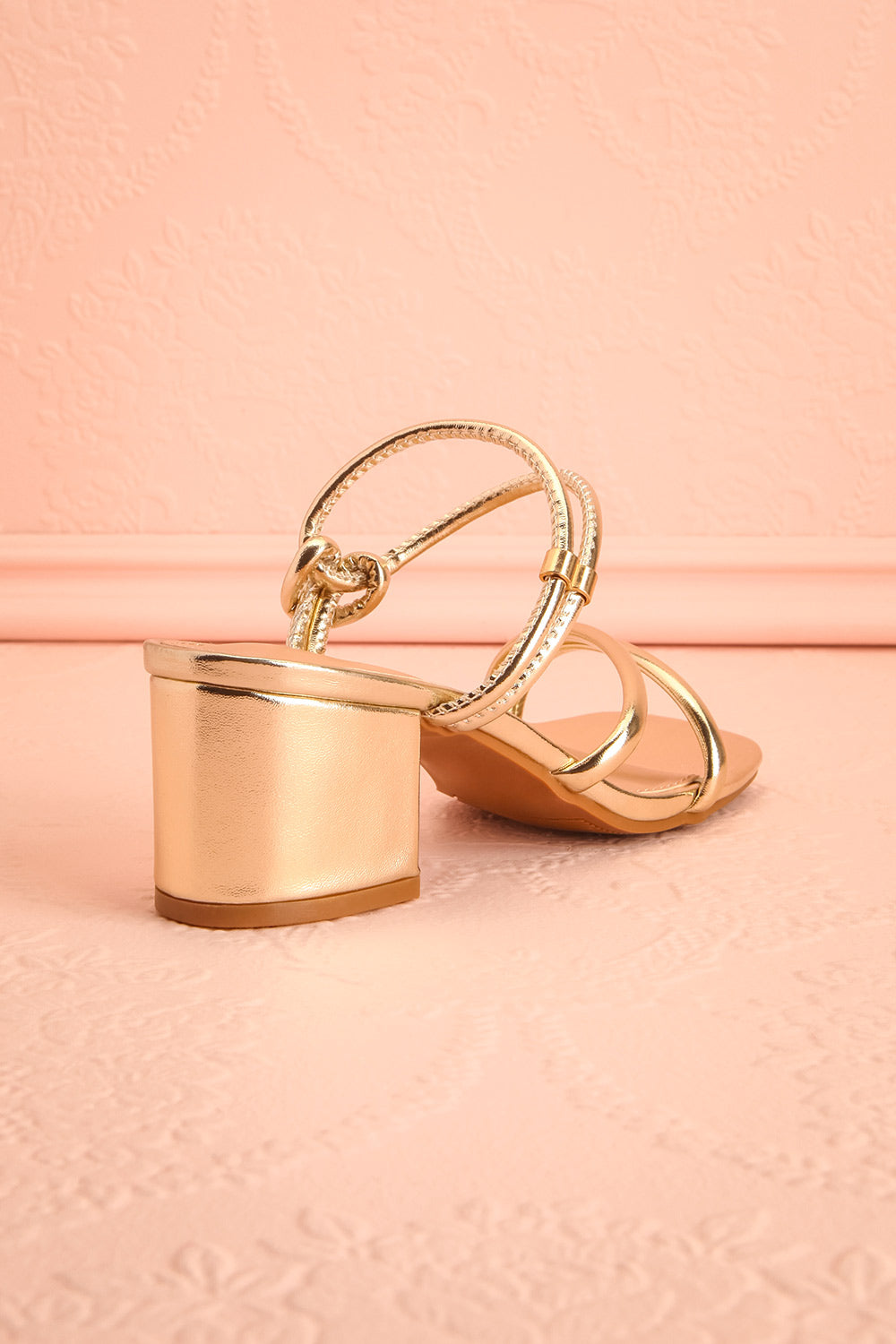 Elayna Gold Block Heel Sandals with Knot on Inner Straps | Boutique 1861 back view