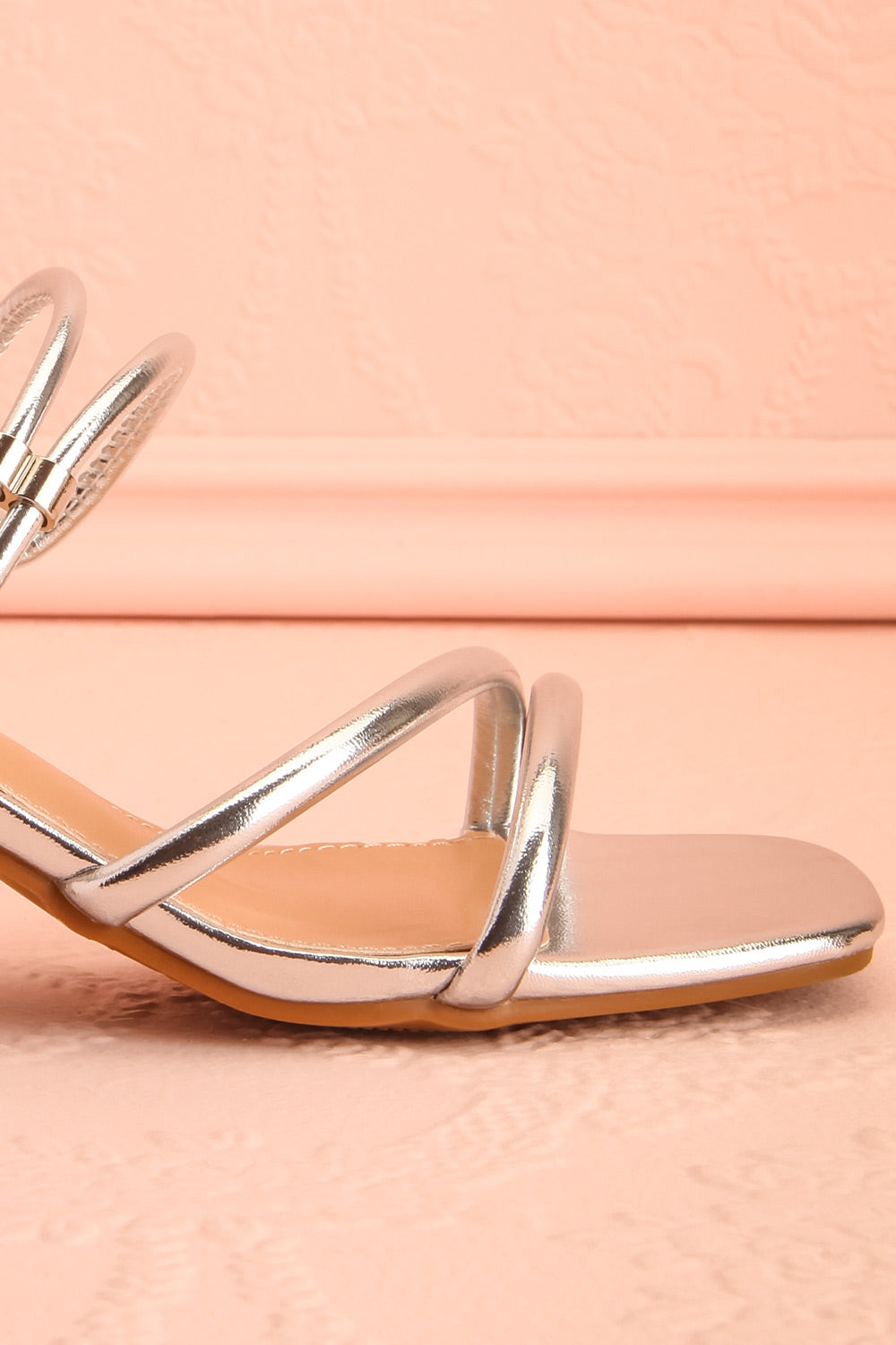 Elayna Silver Block Heel Sandals with Knot on Inner Straps | Boutique 1861 side