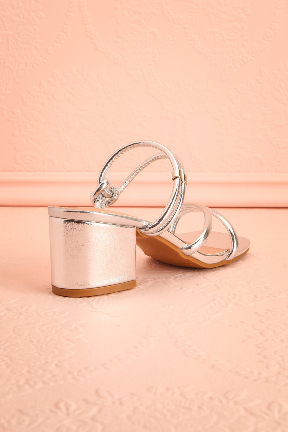 Elayna Silver Block Heel Sandals with Knot on Inner Straps | Boutique 1861 back view