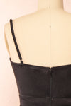 Elderia Black Fitted Satin Midi Dress | Boutique 1861 back close-up