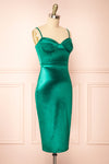 Elderia Green Fitted Satin Midi Dress | Boutique 1861 side view