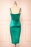 Elderia Green Fitted Satin Midi Dress | Boutique 1861 back view