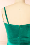 Elderia Green Fitted Satin Midi Dress | Boutique 1861 back close-up