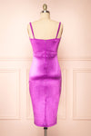 Elderia Purple Fitted Satin Midi Dress | Boutique 1861 back view