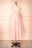 Elektra Pink | V-Neck A-Line Midi Dress with Ajustable Strap