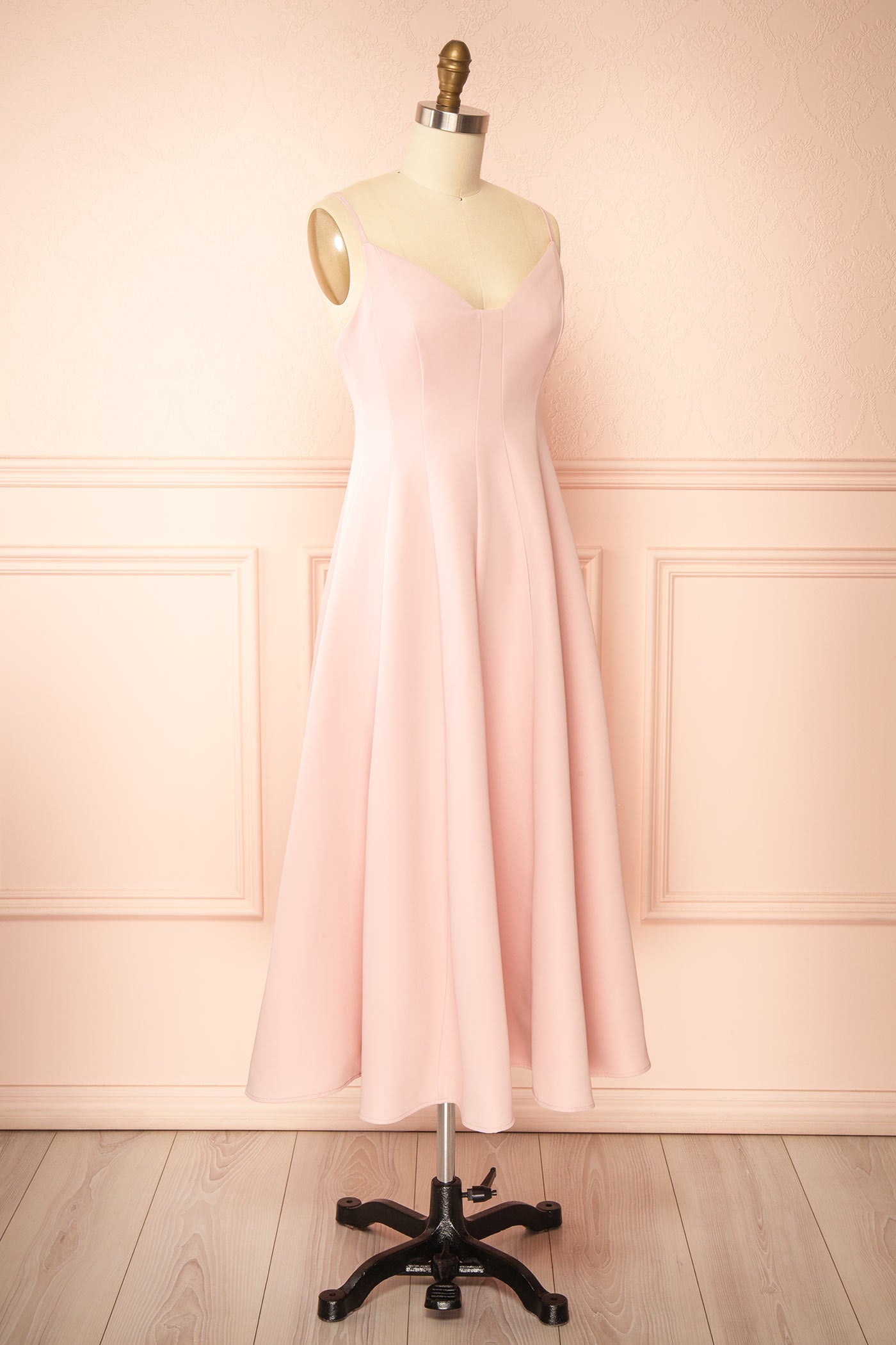 Elektra Pink | V-Neck A-Line Midi Dress with Ajustable Strap