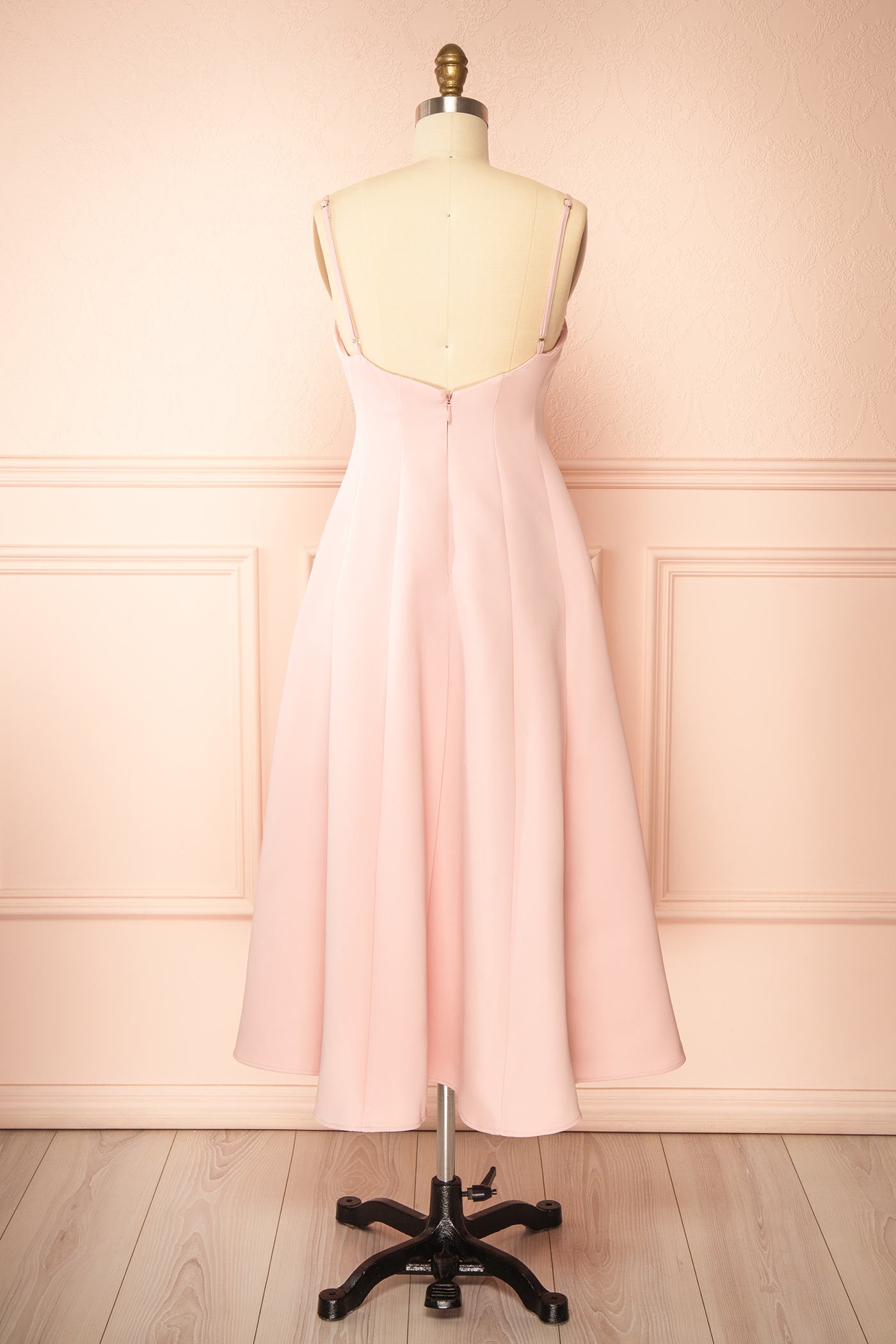 Elektra Pink | V-Neck A-Line Midi Dress with Ajustable Strap