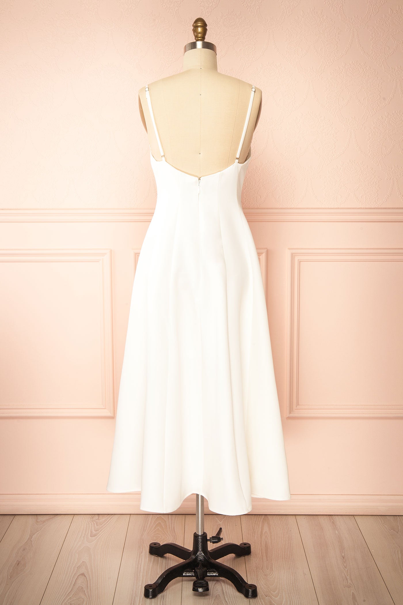 Back view Elektra Ivory V-Neck A-Line Midi Dress with Ajustable Strap at boutique 1861