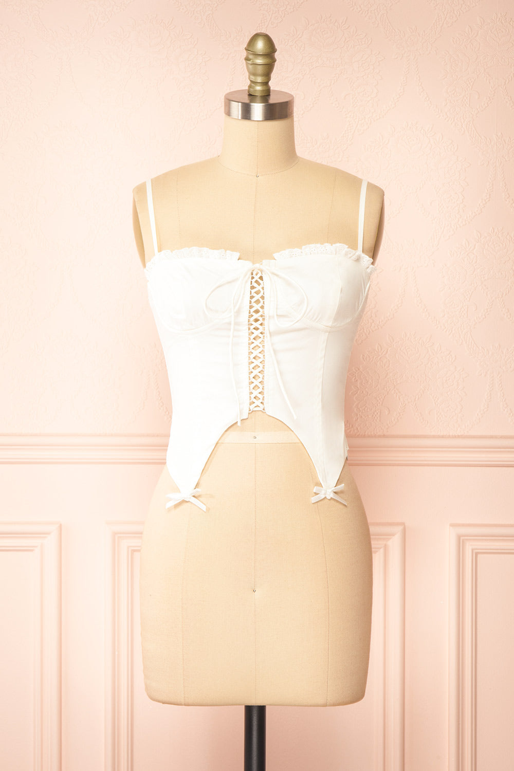 Elenor White Corset w/ Lace Trim | Boutique 1861 front view