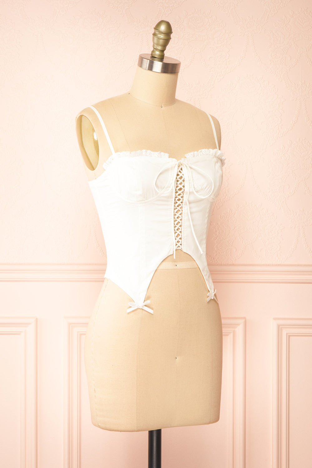 Elenor White Corset w/ Lace Trim | Boutique 1861  side view