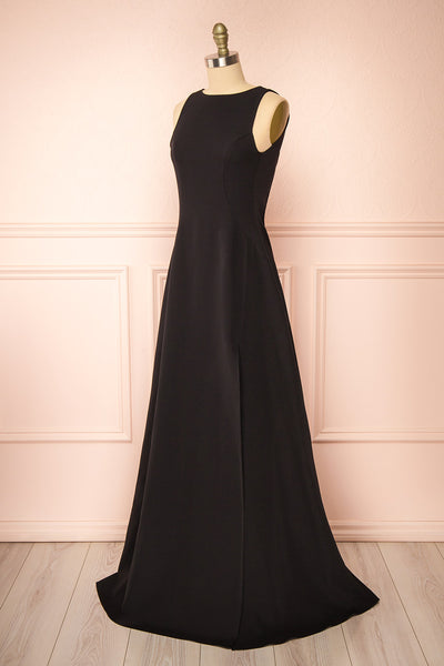 Elenova Black High Neck Gown w/ Train | Boutique 1861 side view