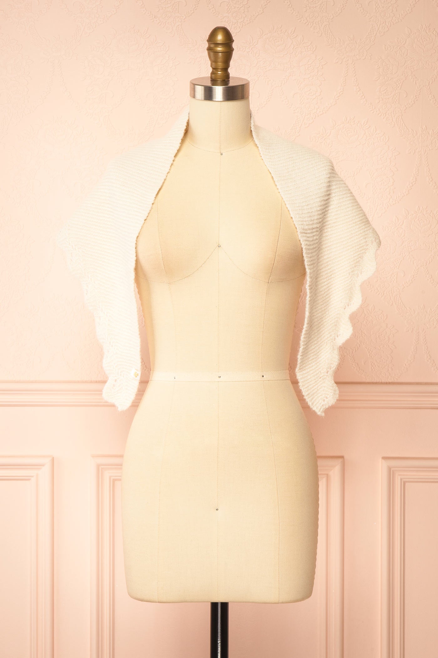open view of Elesia Ivory Pointelle Triangle Scarf at Boutique 1861