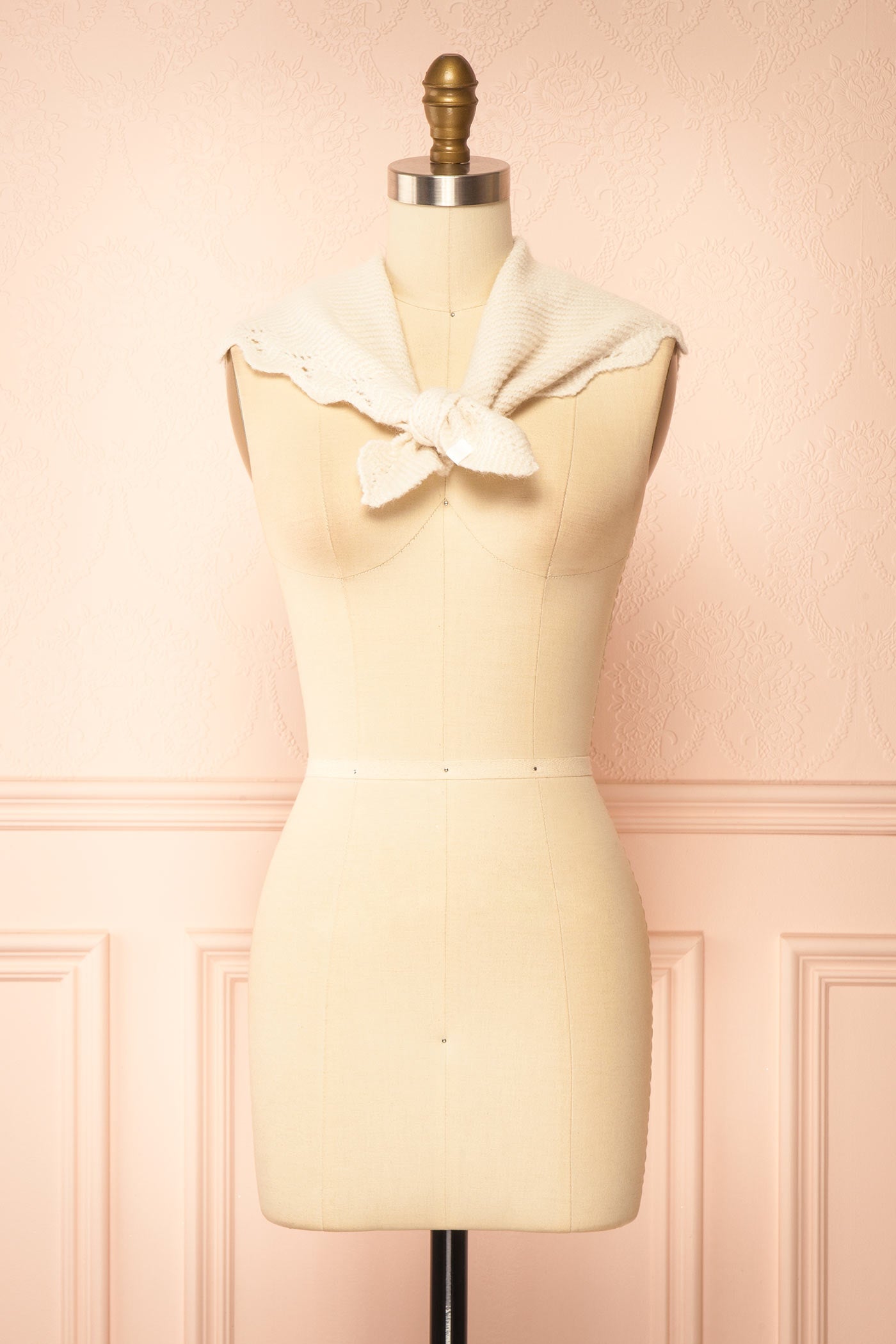 front view of Elesia Ivory Pointelle Triangle Scarf at Boutique 1861