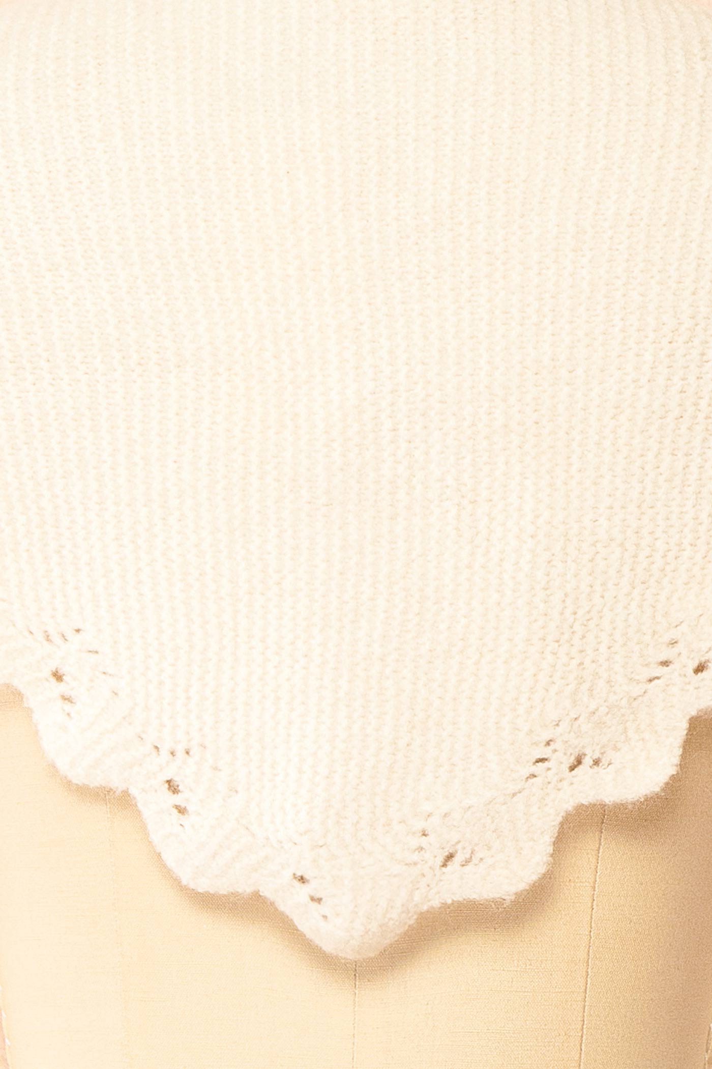 fabric view of Elesia Ivory Pointelle Triangle Scarf at Boutique 1861