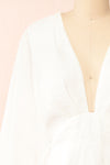 Elestren Short White Jacquard Dress w/ Long Sleeves | Boudoir 1861 front close-up