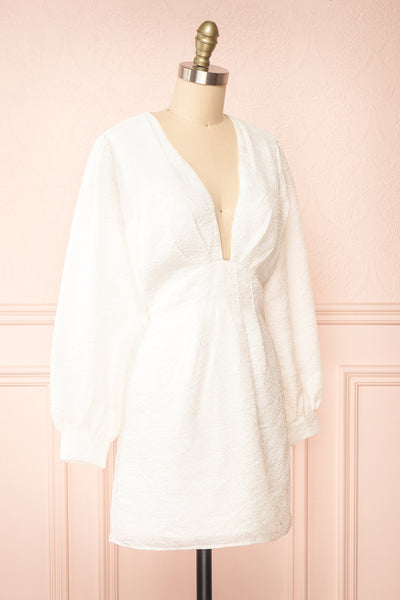 Elestren Short White Jacquard Dress w/ Long Sleeves | Boudoir 1861 side view