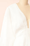 Elestren Short White Jacquard Dress w/ Long Sleeves | Boudoir 1861 side close-up