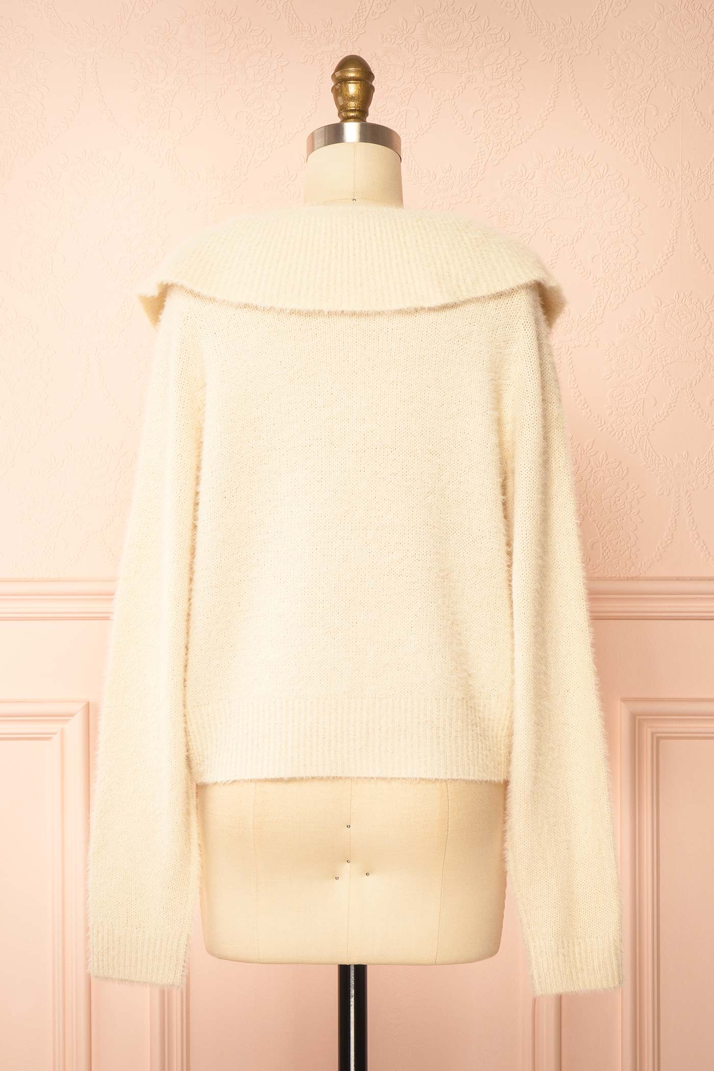 back view of Eliada Beige Knit Cardigan with Pearl Buttons at Boutique 1861