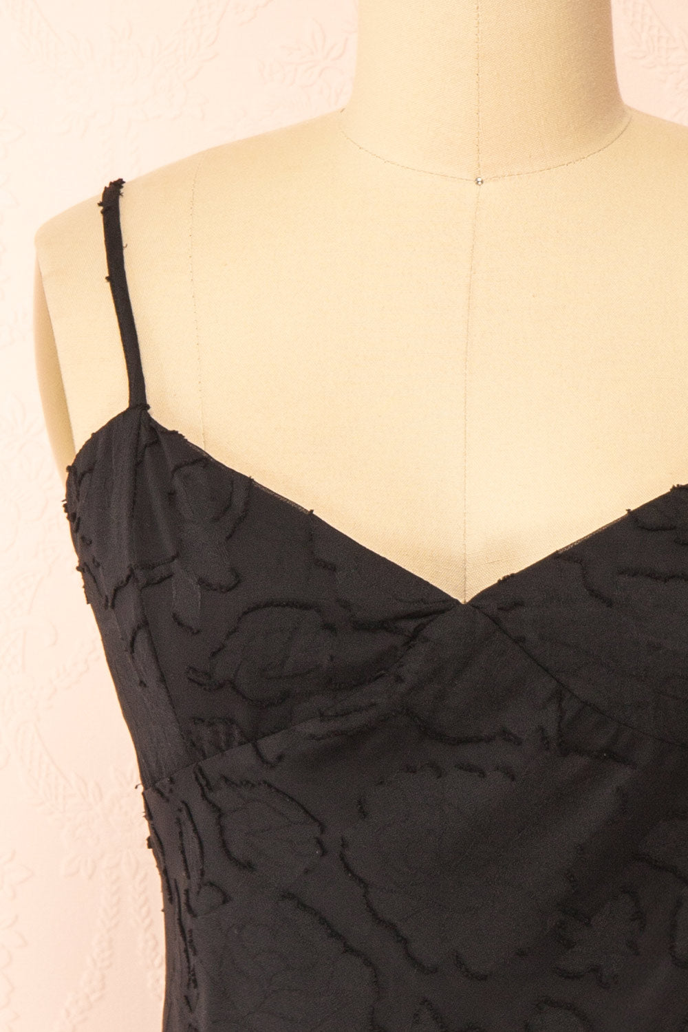 Eliane Black Monochromatic Short Dress w/ Floral Motif | Boutique 1861 front