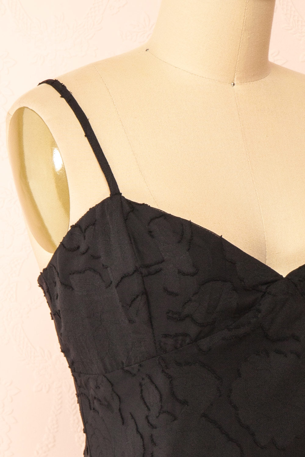 Eliane Black Monochromatic Short Dress w/ Floral Motif | Boutique 1861 side