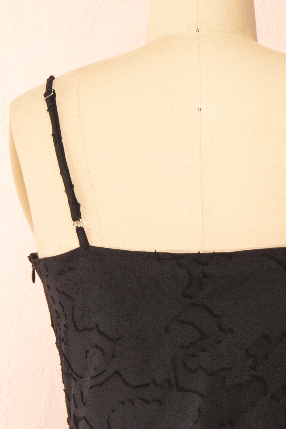 Eliane Black Monochromatic Short Dress w/ Floral Motif | Boutique 1861 back