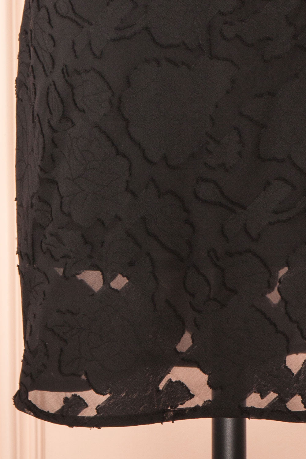Eliane Black Monochromatic Short Dress w/ Floral Motif | Boutique 1861 bottom