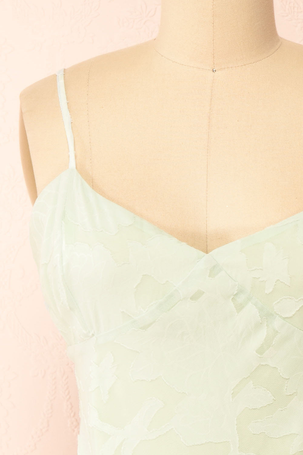 Eliane Mint Monochromatic Short Dress w/ Floral Motif | Boutique 1861 front
