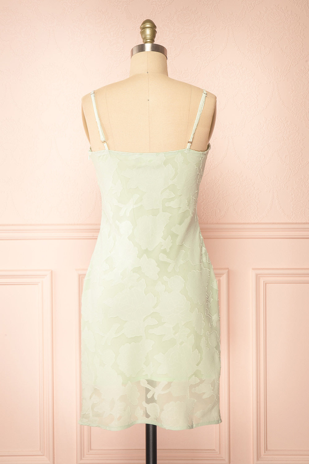 Eliane Mint Monochromatic Short Dress w/ Floral Motif | Boutique 1861 back view