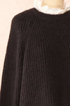 Eliona Black Sweater w/ Embroidered Openwork Collar | Boutique 1861 side close-up